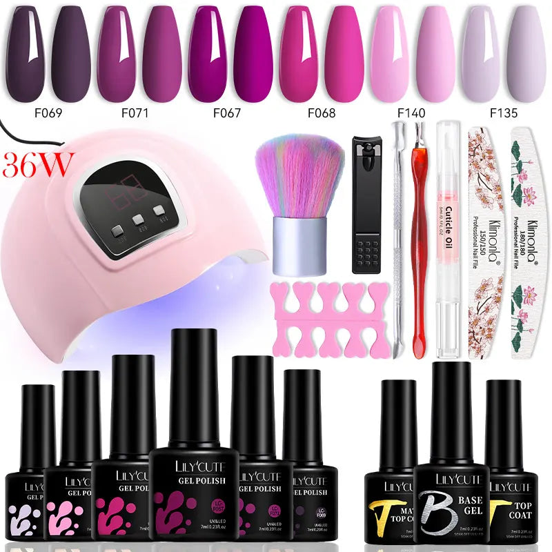 Manicure Set 32Colors Gel Nail Polish Set With UV LED Lamp Dryer Nail Art Vernis Semi Permanent UV Gel Set Nail Supplies Kit