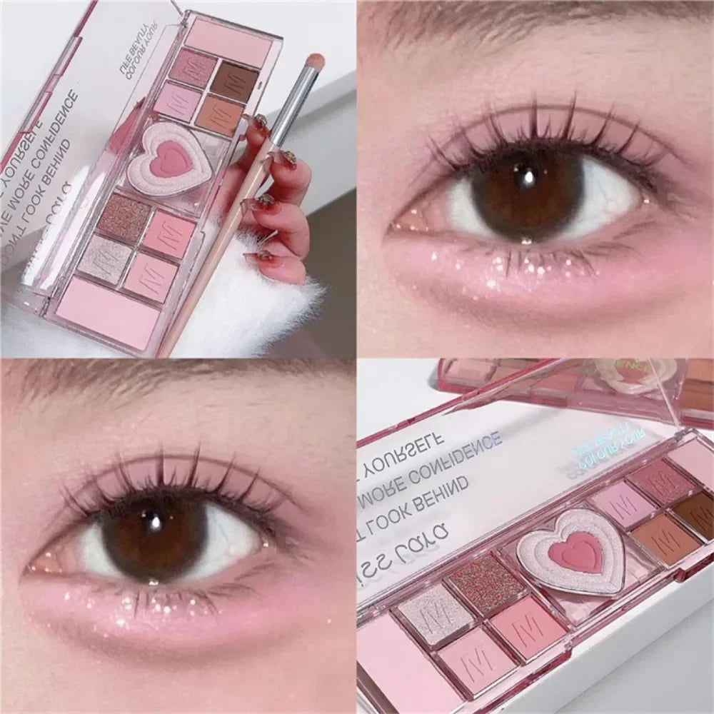 12Colors Love Heart Pink Eyeshadow Palette Natural Cool Tone Low Saturation Matte Eye Shadow Pallet Brown Korean Makeup Cosmetic