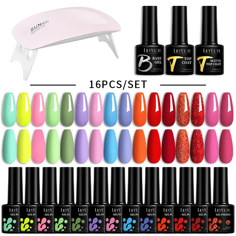 Manicure Set 32Colors Gel Nail Polish Set With UV LED Lamp Dryer Nail Art Vernis Semi Permanent UV Gel Set Nail Supplies Kit