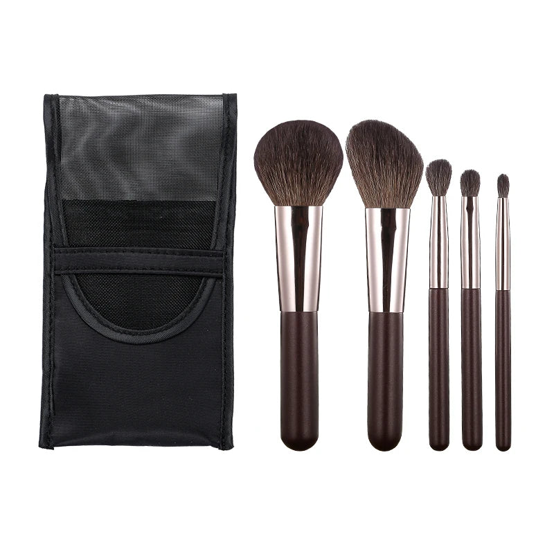 Mini Makeup Brushes Set 5 Pcs Eye Shadow Foundation Powder Eyelash Lip Concealer Blush Nature Bristle Set Travel Portable Soft