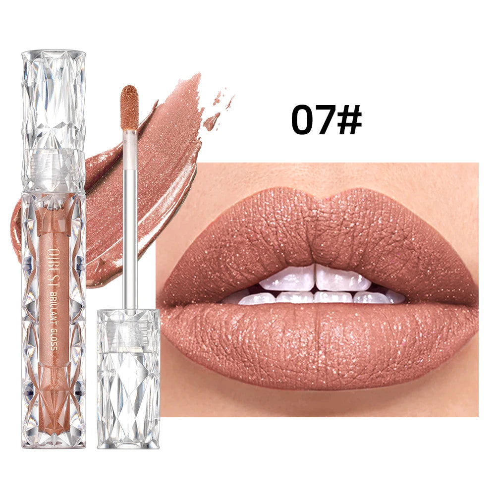 QIBEST 10 Colors Matte Shiny Glitter Liquid Lipstick Shiny Lip Gloss Diamond Waterproof Long Lasting Lipgloss Women Lips Makeup