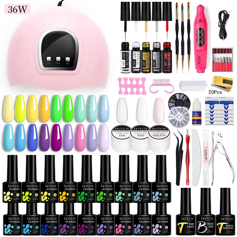 Manicure Set 32Colors Gel Nail Polish Set With UV LED Lamp Dryer Nail Art Vernis Semi Permanent UV Gel Set Nail Supplies Kit