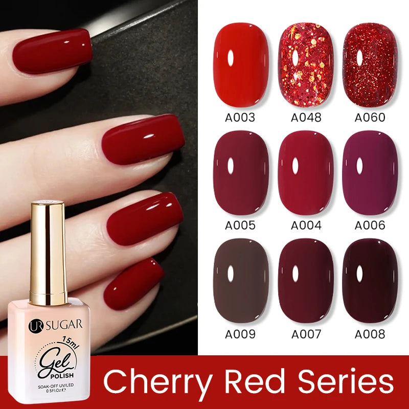 UR SUGAR 15ml Cherry Red Series Color Gel  Party Colors Gel Varnishes All For Nails Soak Off UV LED Semi Permanent Nail Art