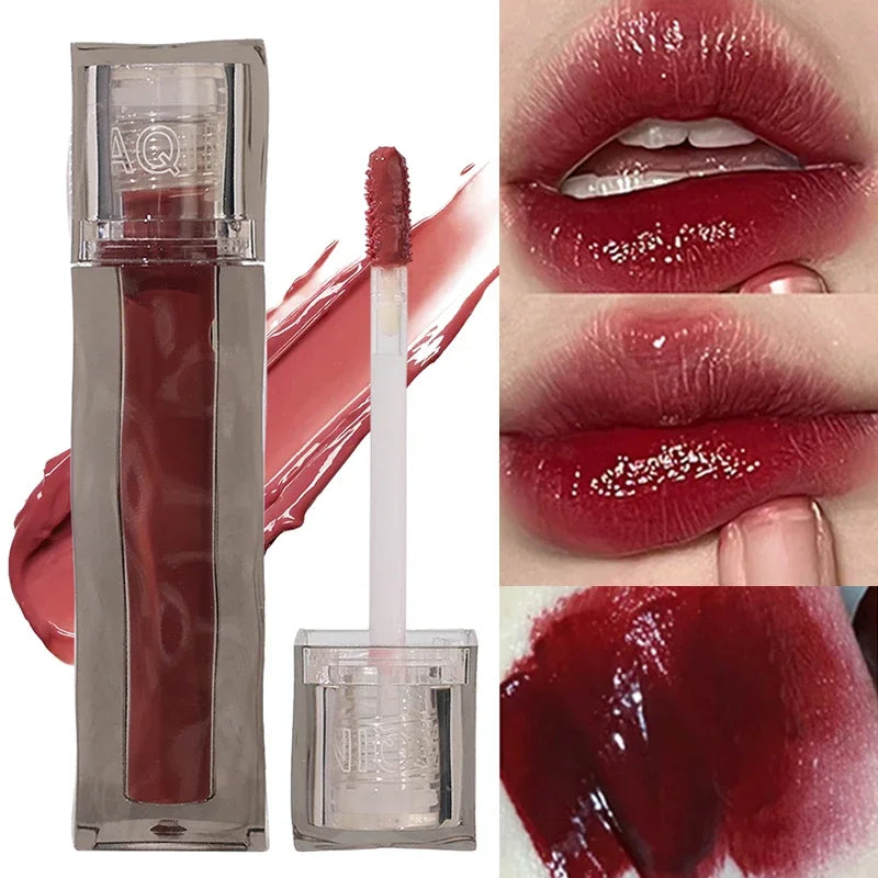 1PC Dark Red Mirror Water Light Lip Glaze Waterproof Lasting Moisturizing Non-stick Cups Liquid Lipstick Korean Makeup Cosmetics