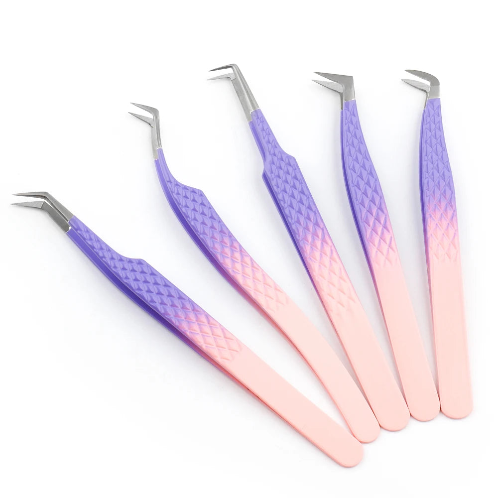 New Eyelash Extension Fiber Tip Tweezers Purple Gradient Stainless Steel Professional High Precision Tweezer for Volume Fans