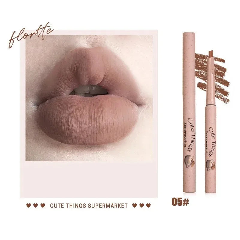 Flortte Waterproof Matte Lipliner Lip Pencil Double Ended Contour Tint Lipstick Lasting Non-stick Cup Moisturising Lips Makeup