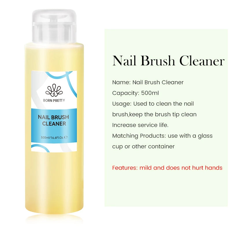 BORN PRETT Multifunction Liquid Nail Brush Cleaner Nail Extension Acrylic Gel Nail Polish Remover Nail Cleaner Care Tools 500ml