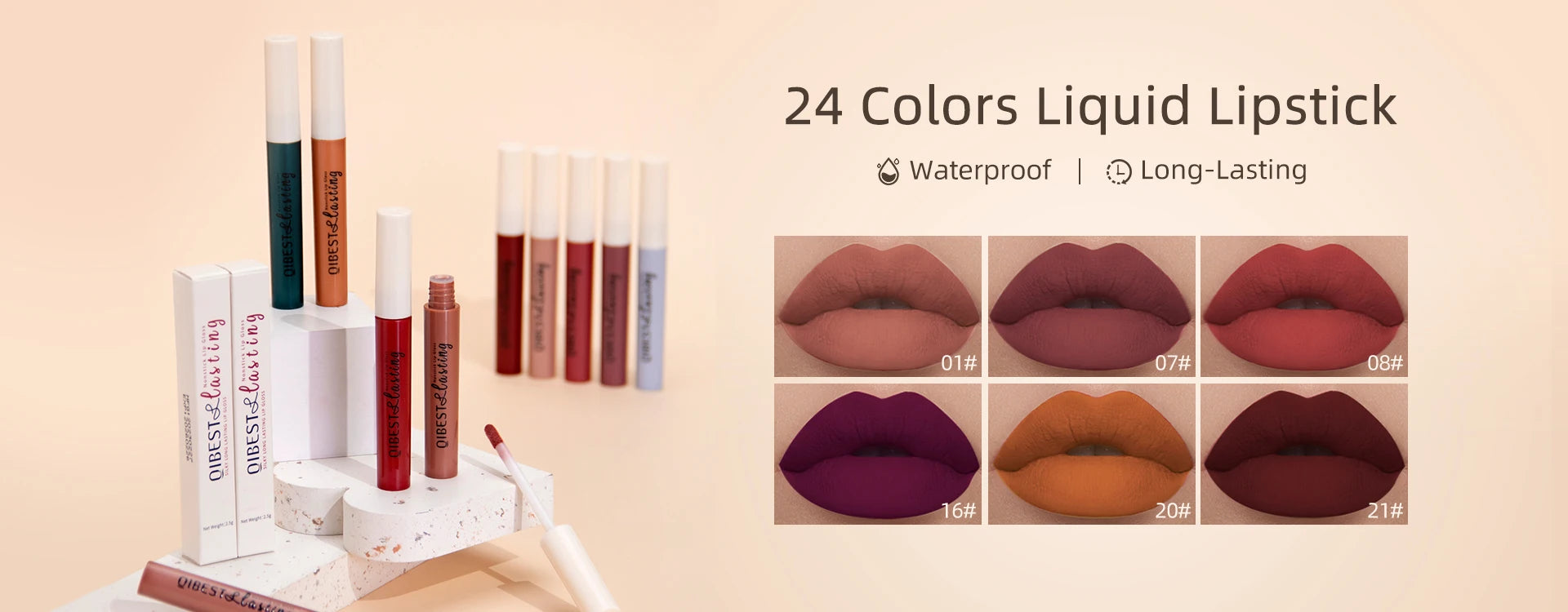 QIBEST Waterproof Matte Nude Liquid Lipstick Pigment Dark Red Black Long Lasting Liquid Lipstick Women Makeup Lipgloss Lip Tint