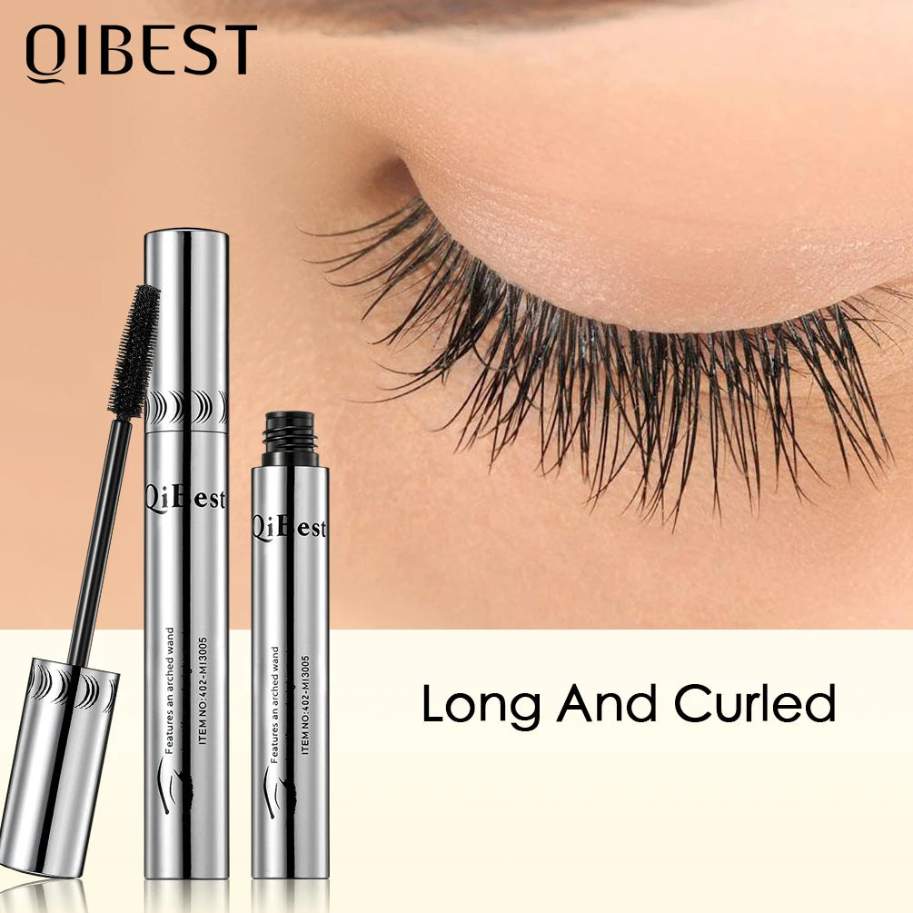 QIBEST Waterproof Mascara Black Eye Makeup Rimmel 4D Eyelash Cosmetics Curling Thick Mascara Eyelashes Silk Fiber Volume Mascara