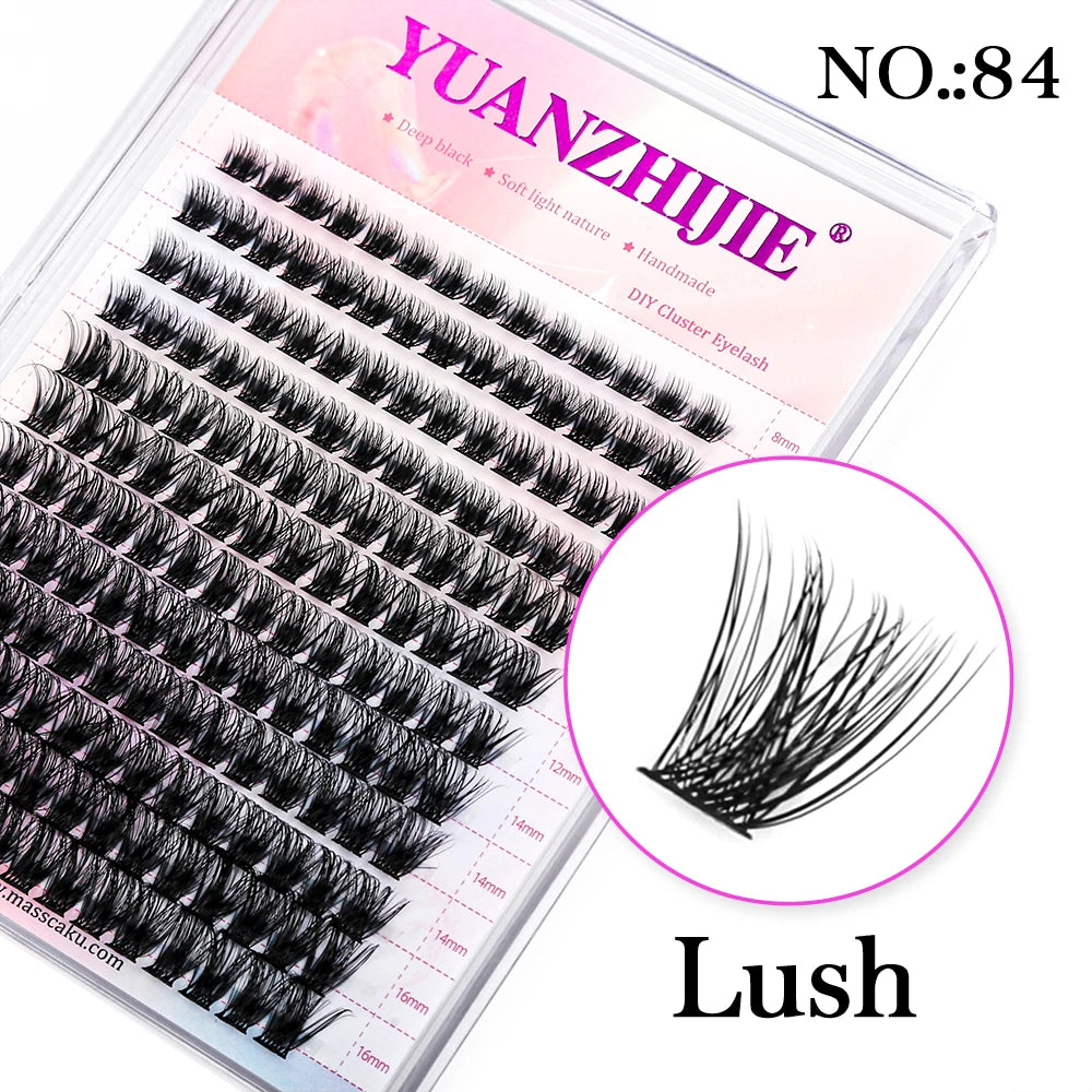 YUANZHIJE DIY Cluster Lash Extension Wispy Lashes Fluffy Individual Premade fans 0.07 Russian Volume Mink Bundle Lashes Makeup