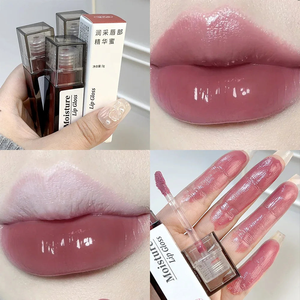 1PC Dark Red Mirror Water Light Lip Glaze Waterproof Lasting Moisturizing Non-stick Cups Liquid Lipstick Korean Makeup Cosmetics