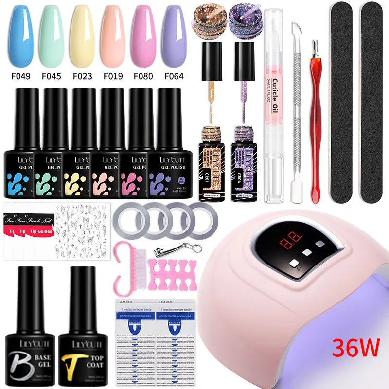 Manicure Set 32Colors Gel Nail Polish Set With UV LED Lamp Dryer Nail Art Vernis Semi Permanent UV Gel Set Nail Supplies Kit