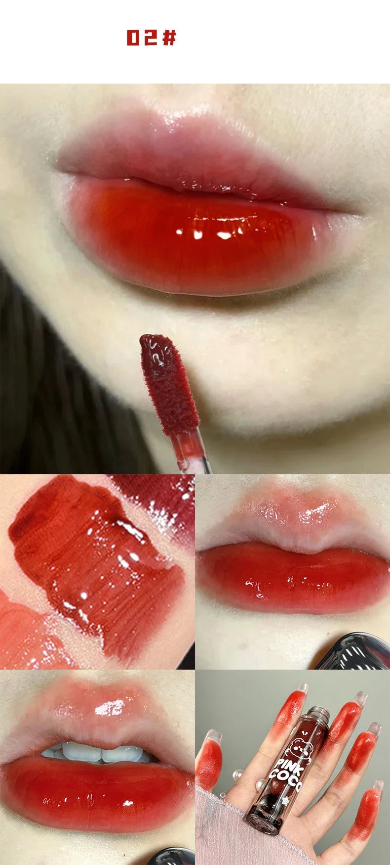 Mirror Glass Lip Tint Punk Dark Red Lip Inks Juice Lip Glaze Water Light Clear Lipstick Non Stick Cup Liquid Liptint Makeup