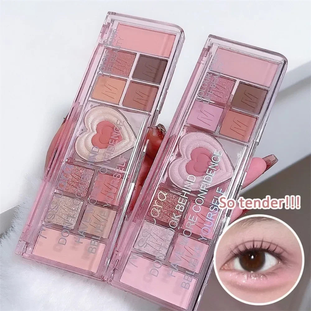 12Colors Love Heart Pink Eyeshadow Palette Natural Cool Tone Low Saturation Matte Eye Shadow Pallet Brown Korean Makeup Cosmetic