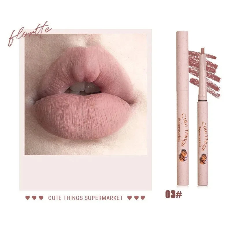 Flortte Waterproof Matte Lipliner Lip Pencil Double Ended Contour Tint Lipstick Lasting Non-stick Cup Moisturising Lips Makeup