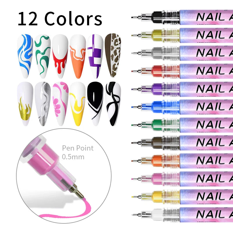 1Set Nail Art Drawing Pen Graffiti Nail Acrylic Pen Waterproof Painting Liner DIY 3D Abstract Line Nail Art Beauty Tool Manicure