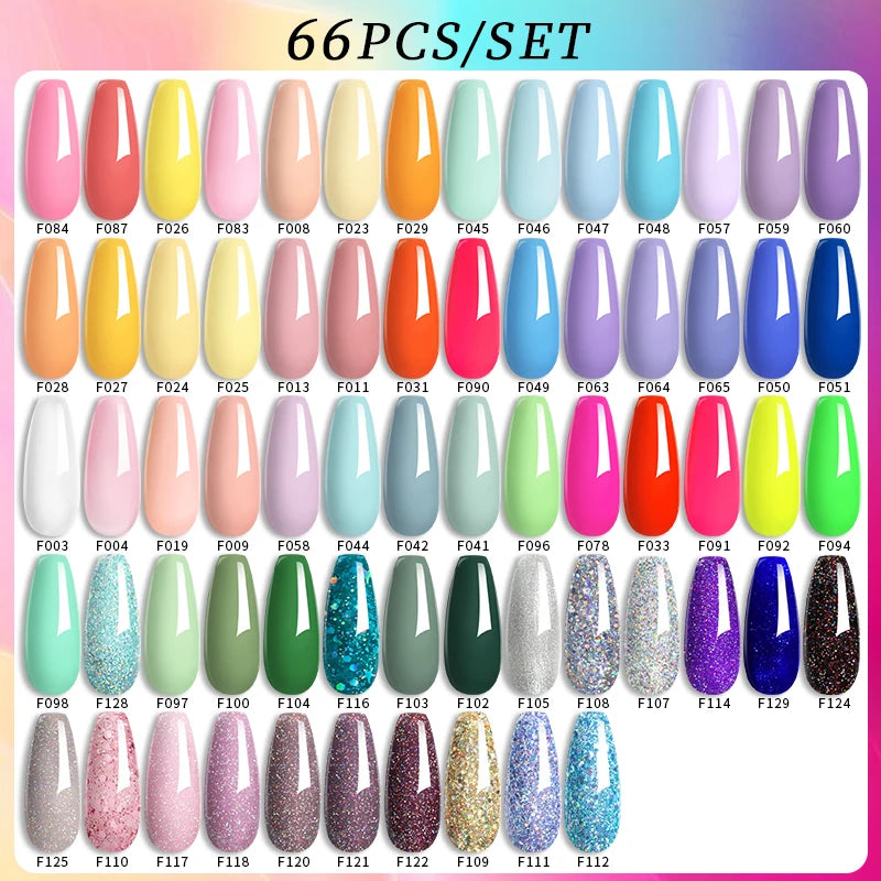 LILYCUTE 60/66/129PCS/Set Gel Nail Polish Set Glitter Colors Nail Kit Esmaltes Semi Permanent UV Gel Nail Art DIY Manicure Sets