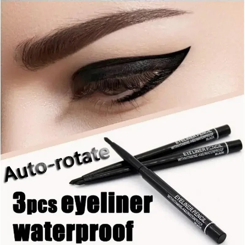 3pcs Late-model Women's Makeup Rotary Retractable Eyeliner Pencil Waterproof Eye Liner Pen Black And Brown Eyebrow Pencil