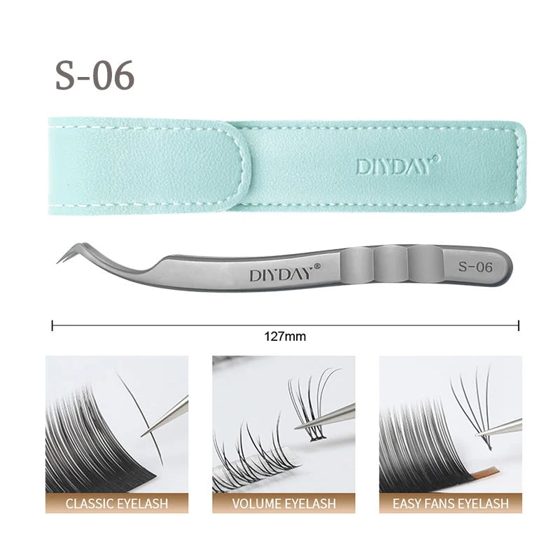 DIYDAY Eyelash Extension Tweezers Stainless Steel Eyebrow Precision Tweezers Fiber Tip Volume Isolation Lashes Extension Tweezer