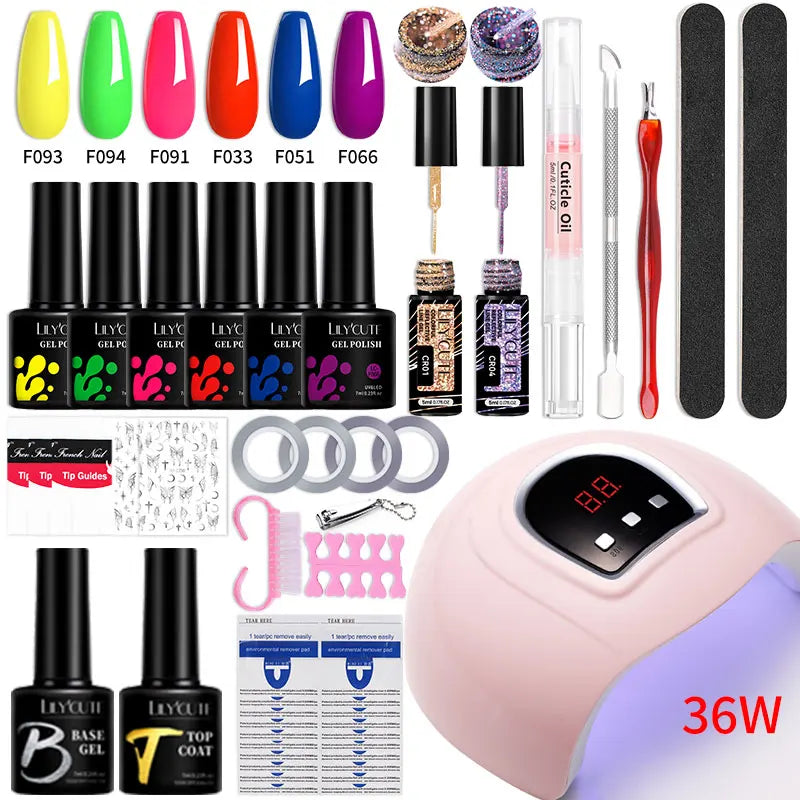 Manicure Set 32Colors Gel Nail Polish Set With UV LED Lamp Dryer Nail Art Vernis Semi Permanent UV Gel Set Nail Supplies Kit