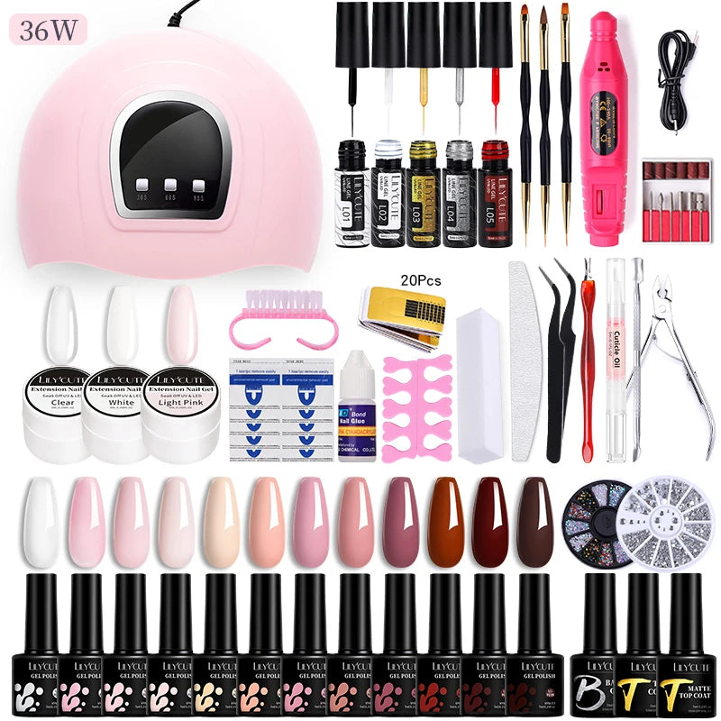 Manicure Set 32Colors Gel Nail Polish Set With UV LED Lamp Dryer Nail Art Vernis Semi Permanent UV Gel Set Nail Supplies Kit