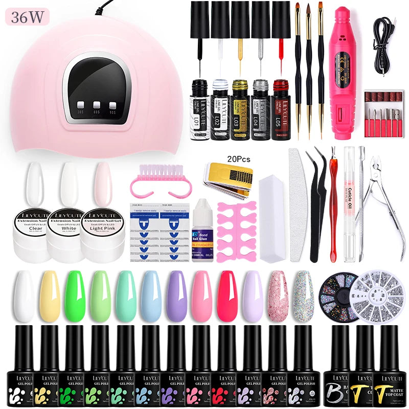 Manicure Set 32Colors Gel Nail Polish Set With UV LED Lamp Dryer Nail Art Vernis Semi Permanent UV Gel Set Nail Supplies Kit