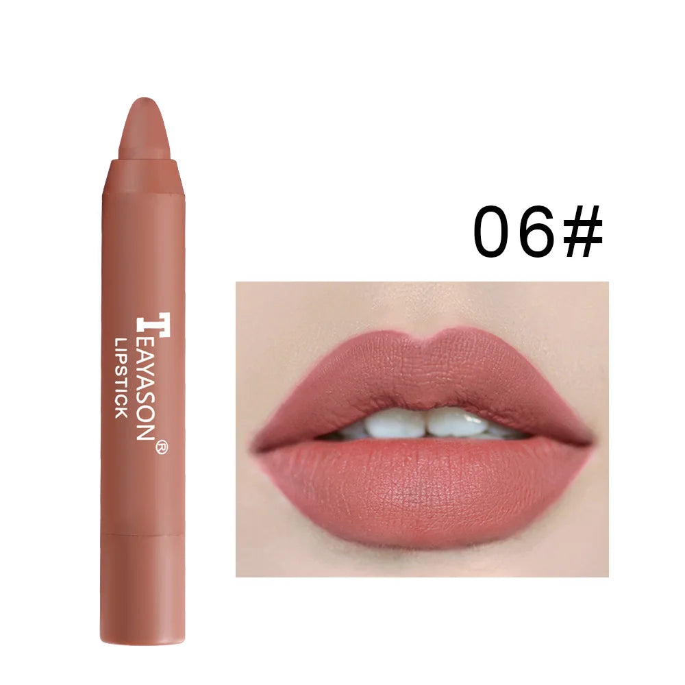 12 Colors Velvet Matte Lipstick Pen Cosmetics Waterproof Lasting Nude Crayon Lipsticks Non Sticky Brown Lip Liner Pencil Makeup