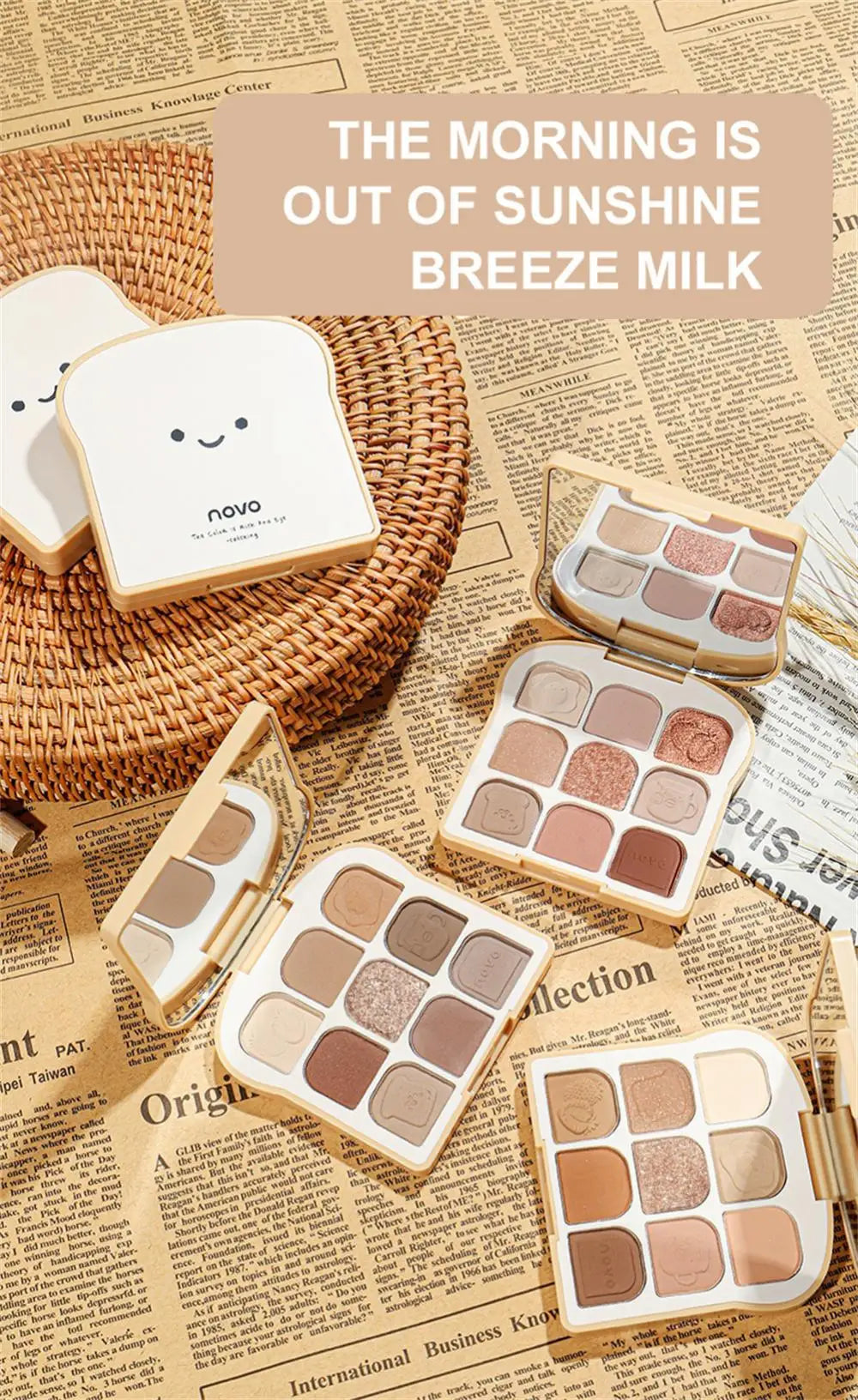 NOVO Toast 9 Colors Matte Eyeshadow Palette Pearlescent Eye Plate Cute Makeup Palette Female Cosmetic Lasting Nature Beauty