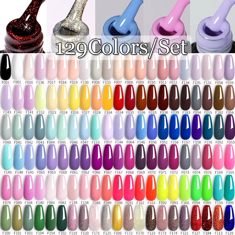 LILYCUTE 60/66/129PCS/Set Gel Nail Polish Set Glitter Colors Nail Kit Esmaltes Semi Permanent UV Gel Nail Art DIY Manicure Sets