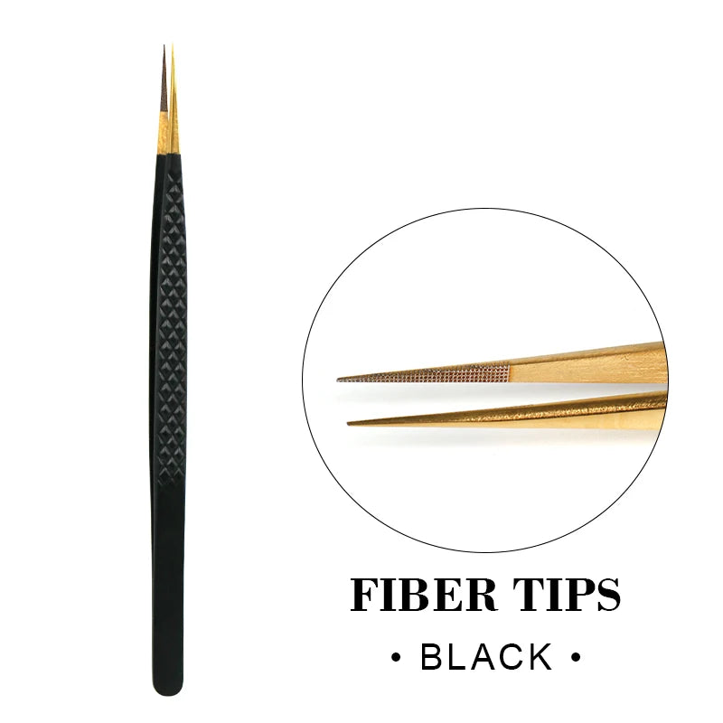 Fiber Eyelash Extension Tweezer Volume Precise Diamond Grip Fiber Tip Stainless Steel High Quality Eyebrow Makeup