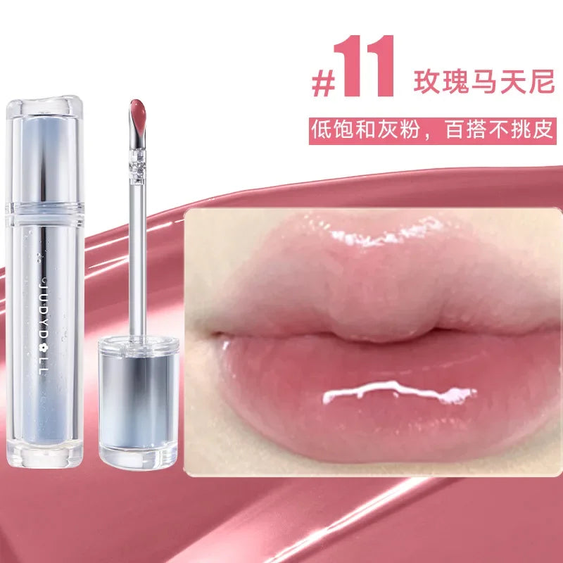 Judydoll Ice Iron Lip Glaze Lipsticks Non-Stick Cups Mirror Shine Watery Lip Lotion Metal Brush Head Makeup Cosmetics