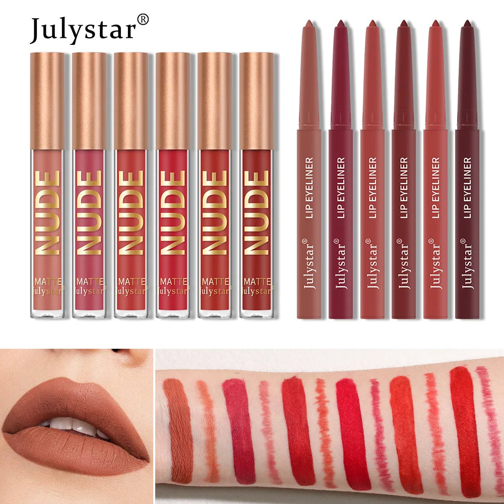 Matte Lip Liner Lip Gloss Set Long Lasting Waterproof Lipstick Tint Crayon Christmas Make Up Gifts Professional Makeup for Women