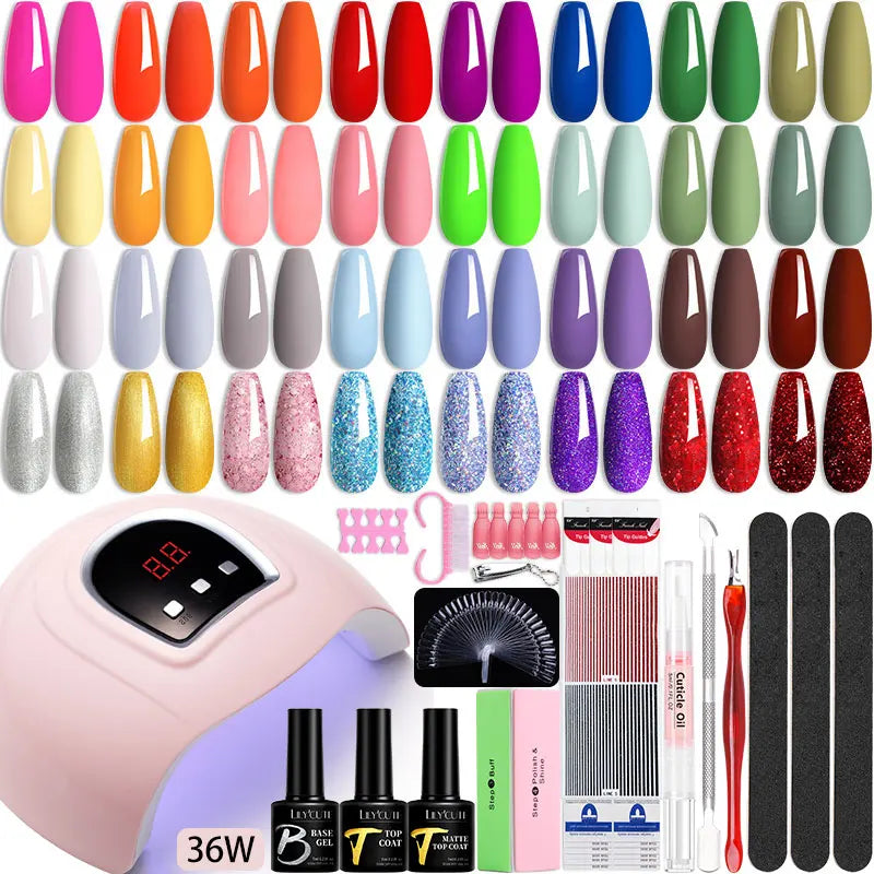 Manicure Set 32Colors Gel Nail Polish Set With UV LED Lamp Dryer Nail Art Vernis Semi Permanent UV Gel Set Nail Supplies Kit