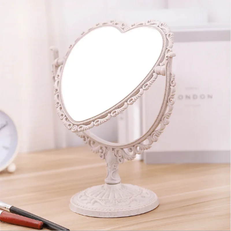 Desktop Makeup Mirror Heart Shape Vanity Portable Double-side Hand Cosmetic Compact for Women