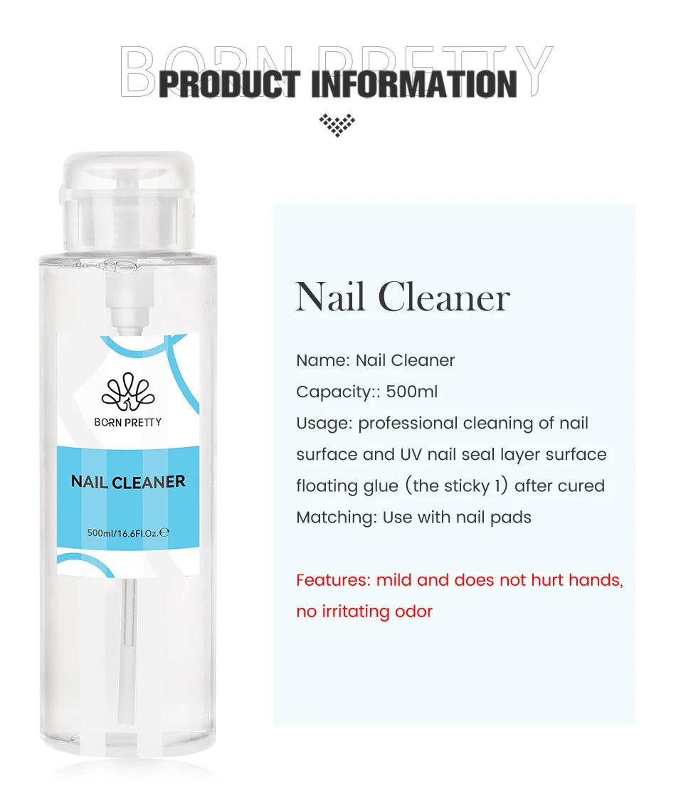 BORN PRETT Multifunction Liquid Nail Brush Cleaner Nail Extension Acrylic Gel Nail Polish Remover Nail Cleaner Care Tools 500ml