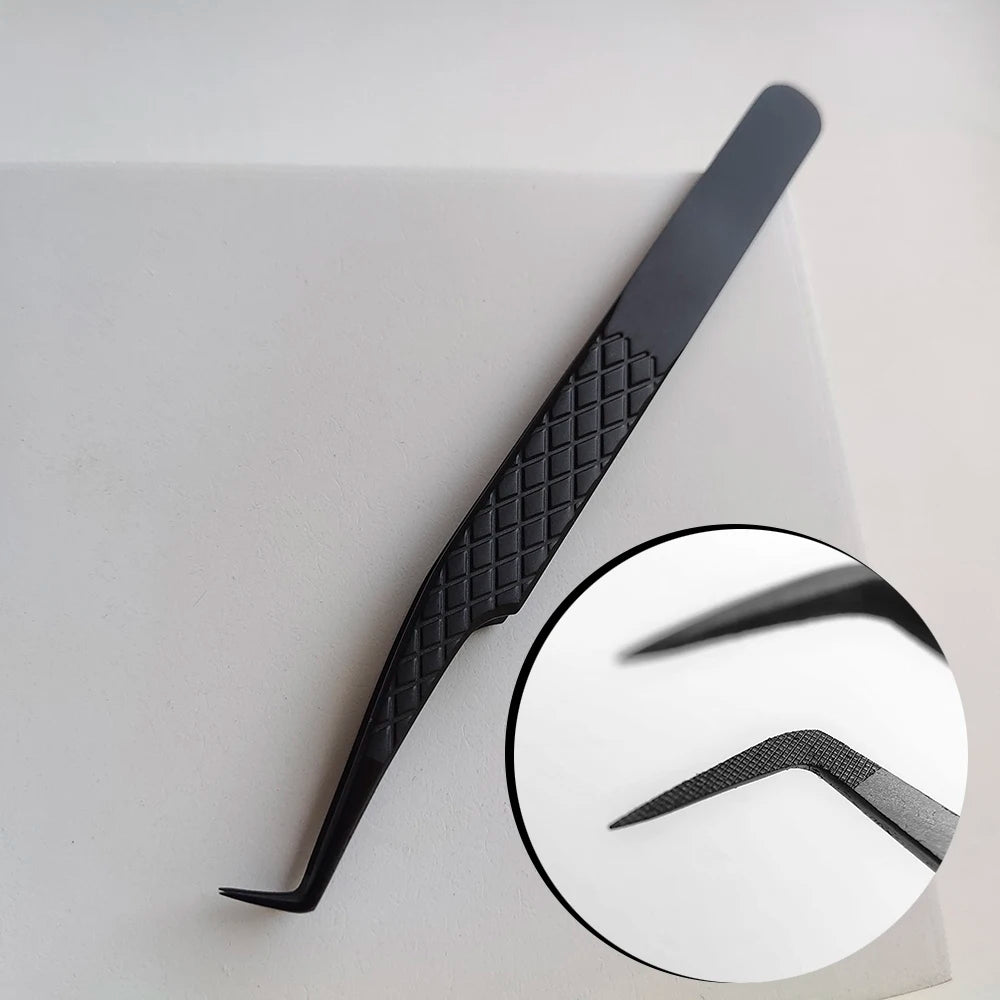 Fiber Tip False Lash Tweezers For Eyelash Extensions Black tweezer perfect close tip of tweezer for eyelashes