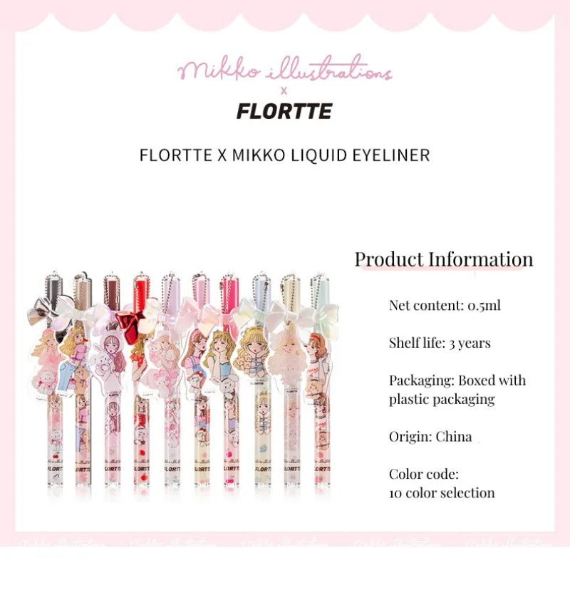 FLORTTE MIKKO Eyeliner Branded Color Liquid Eyeliner Eye Waterproof Long Lasting Eye Liner Easy to Wear Eyes Makeup Cosmetics