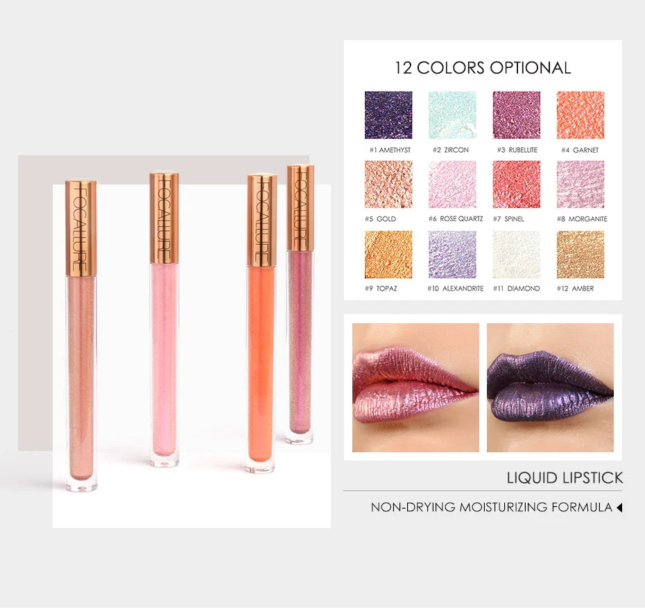 FOCALLURE 12 Color Chameleon Lip Gloss Shiny Matte Long Lasting Bright Moisturizing Liquid Lipstick Beauty Lips Makeup Cosmetics