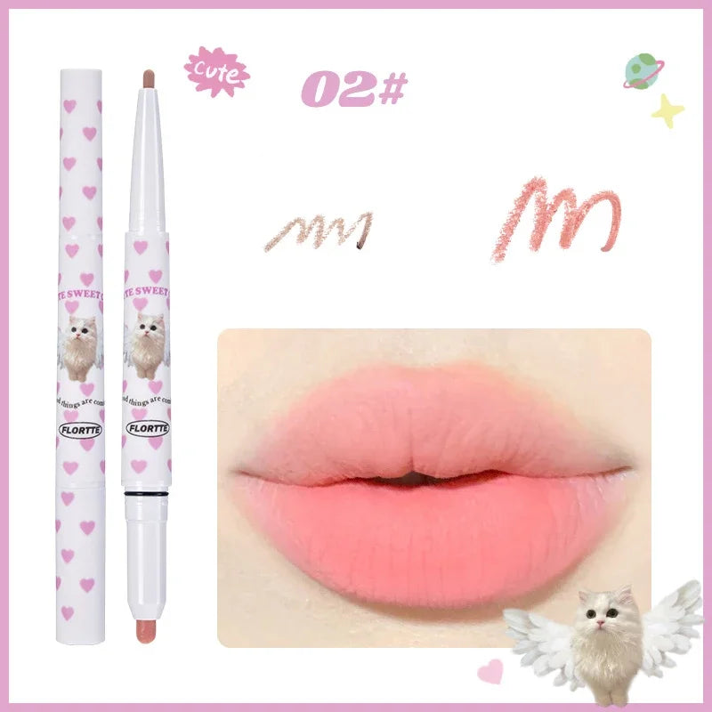 Flortte Waterproof Matte Lipliner Lip Pencil Double Ended Contour Tint Lipstick Lasting Non-stick Cup Moisturising Lips Makeup