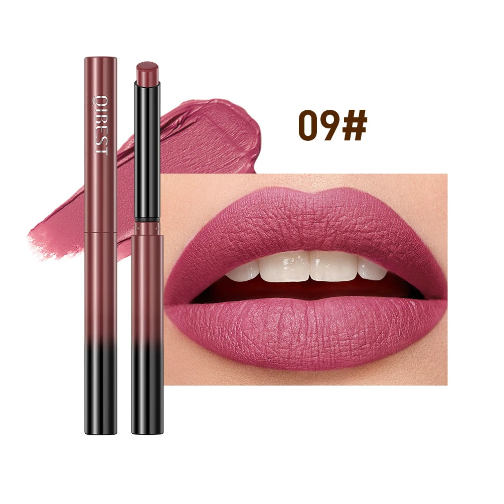 QIBEST New Velvet Matte Lipstick Long Lasting Waterproof Lipstick Non-Stick Cup Lip Stain Tint Cosmetics Lip Pencil Liner Makeup