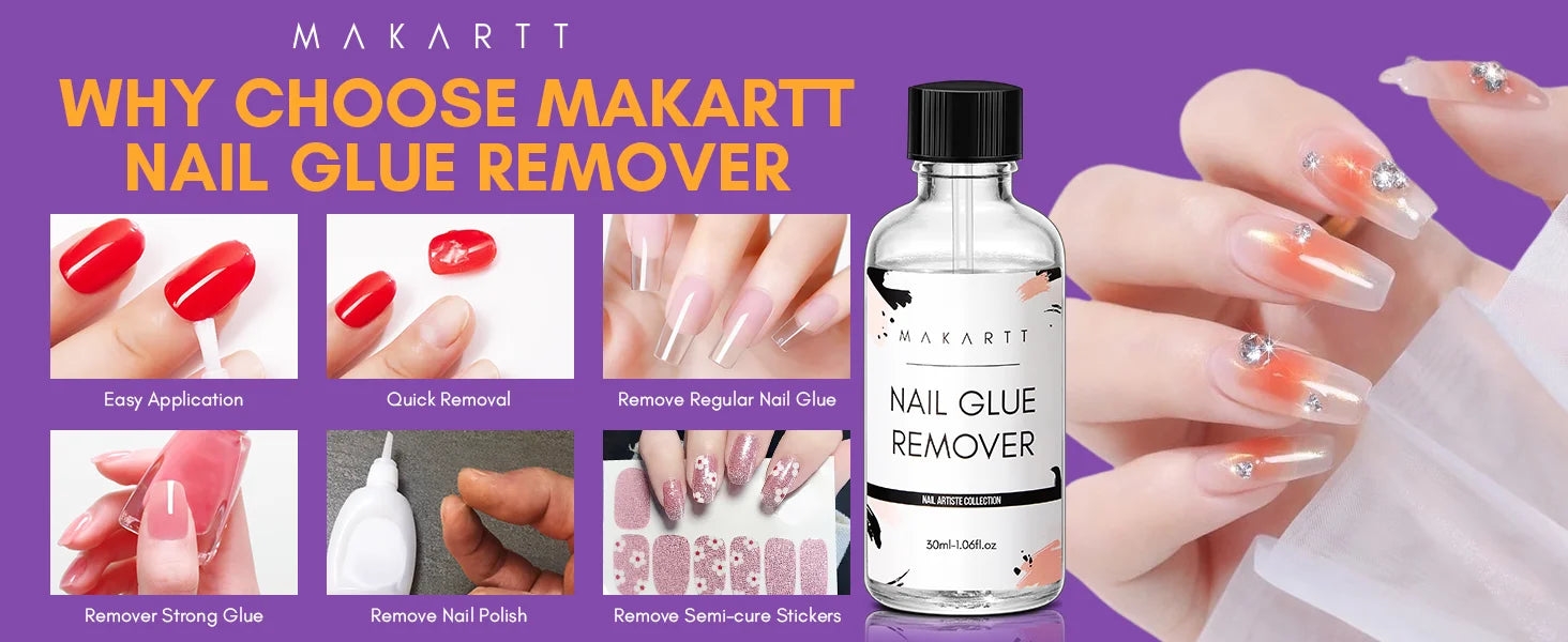 Makartt Nail Glue with Glue Remover Kit,  Super Strong Nail Glue for Acrylic Nails Press On Nails,30ML/ 50ML Glue off Debonder