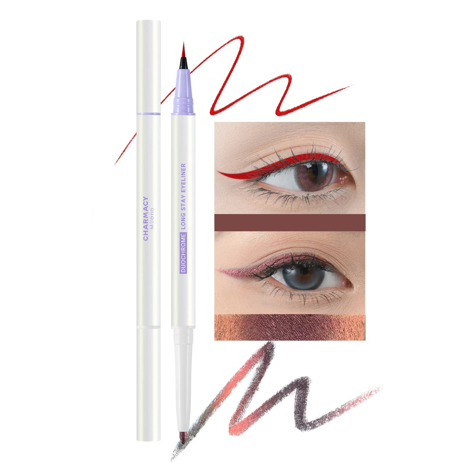 CHARMACY 2 in 1 Duochrome Eyeliner Gel Pencil Double Head Waterproof Eye Liner Long Lasting Cruelty-free Multichrome Eye Makeup